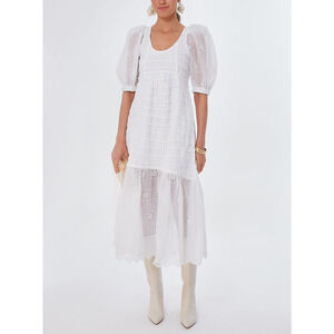 Tuckernuck 'Blaine' White Eyelet Puff Sleeve Smocked Dress Size XL